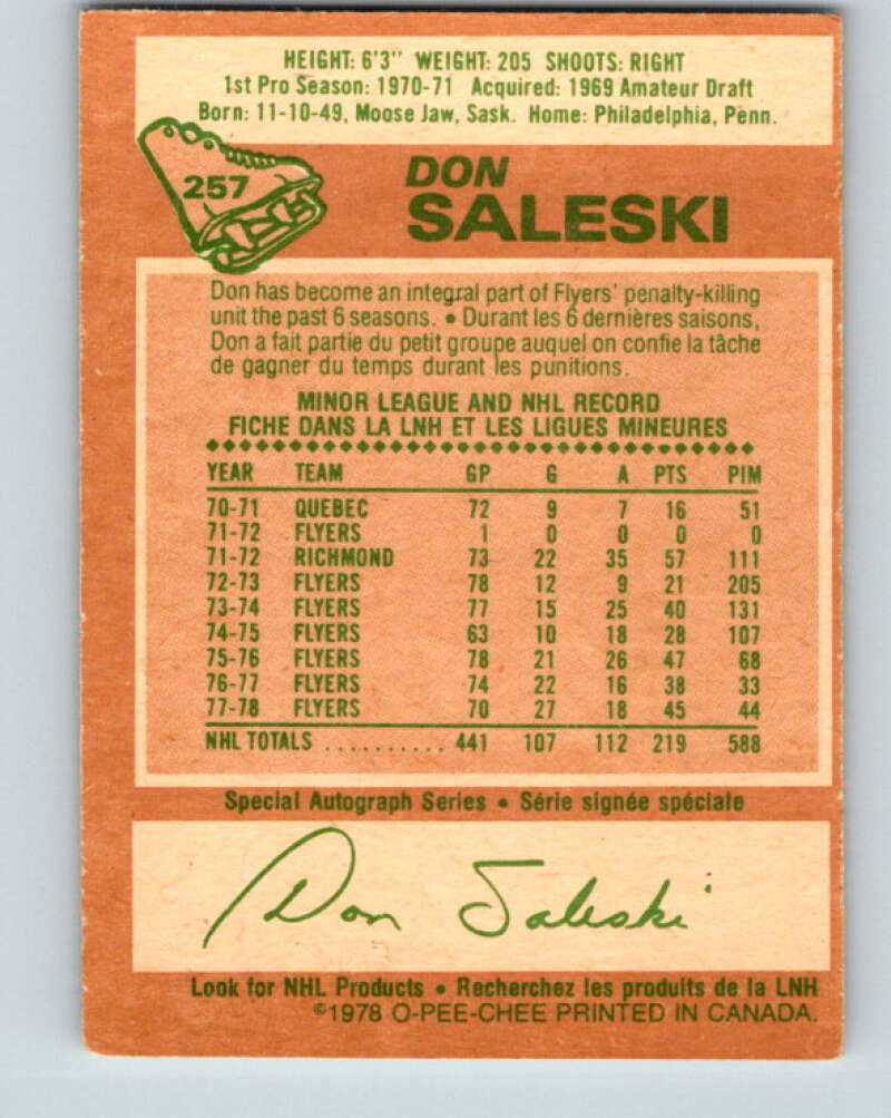 1978-79 O-Pee-Chee #257 Don Saleski Philadelphia Flyers V24490