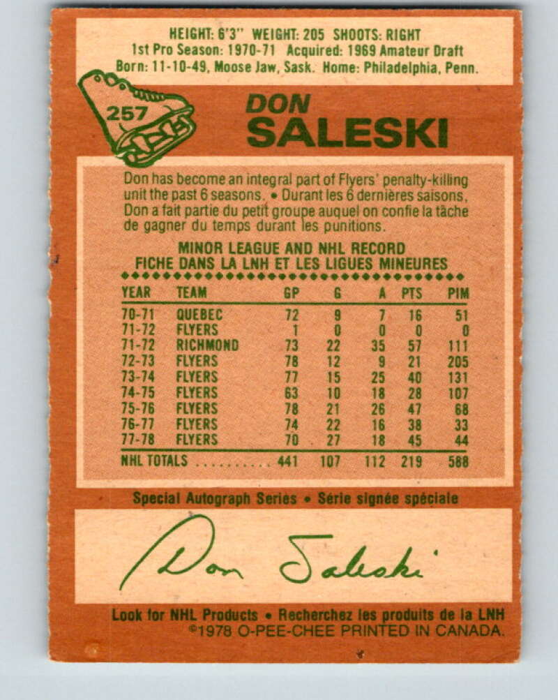 1978-79 O-Pee-Chee #257 Don Saleski Philadelphia Flyers V24491