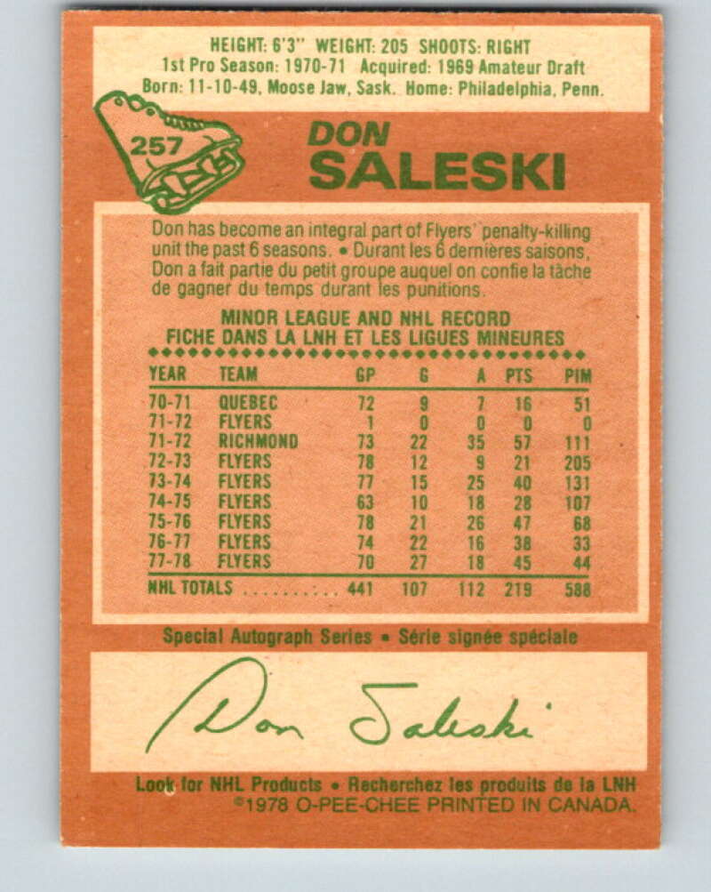 1978-79 O-Pee-Chee #257 Don Saleski Philadelphia Flyers V24492