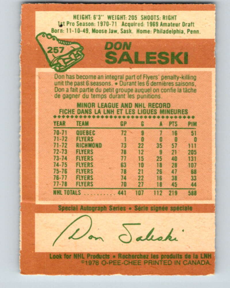 1978-79 O-Pee-Chee #257 Don Saleski Philadelphia Flyers V24493