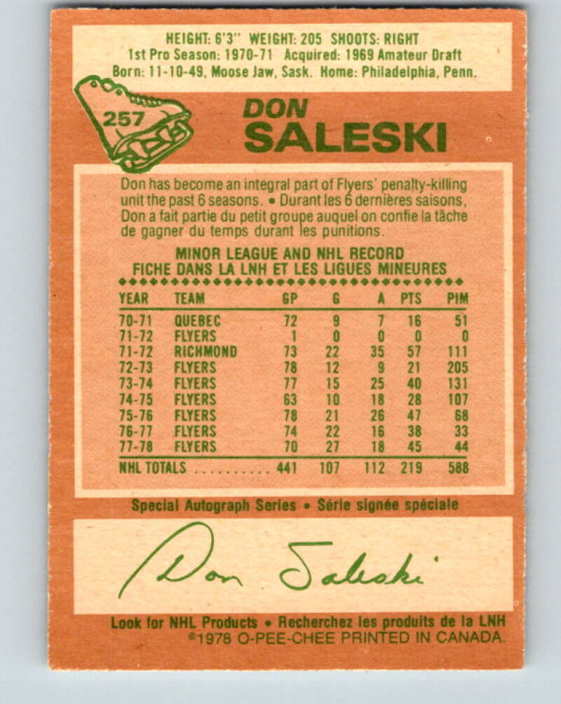 1978-79 O-Pee-Chee #257 Don Saleski Philadelphia Flyers V24495