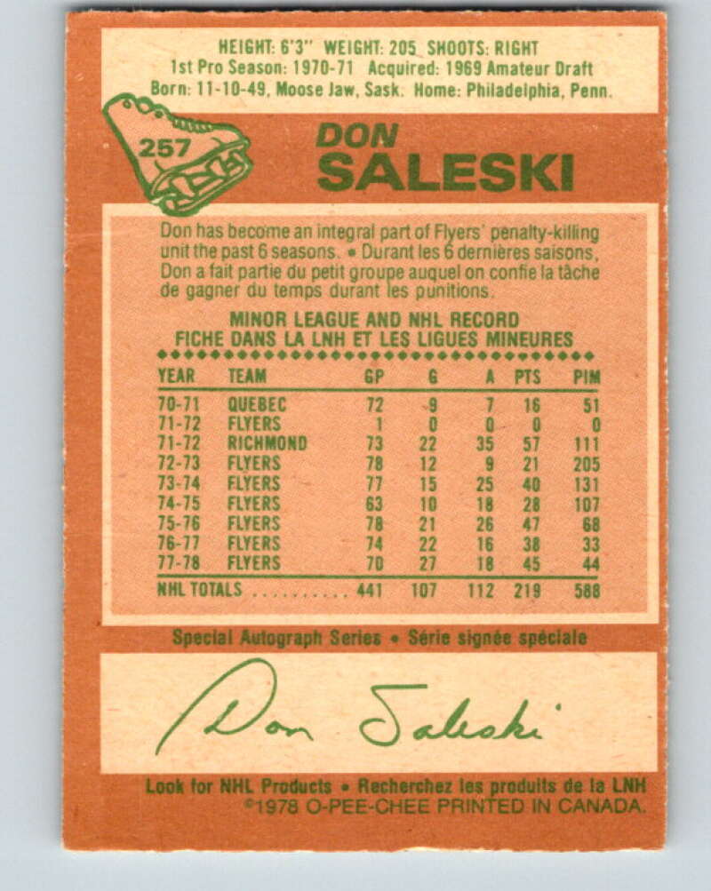 1978-79 O-Pee-Chee #257 Don Saleski Philadelphia Flyers V24497