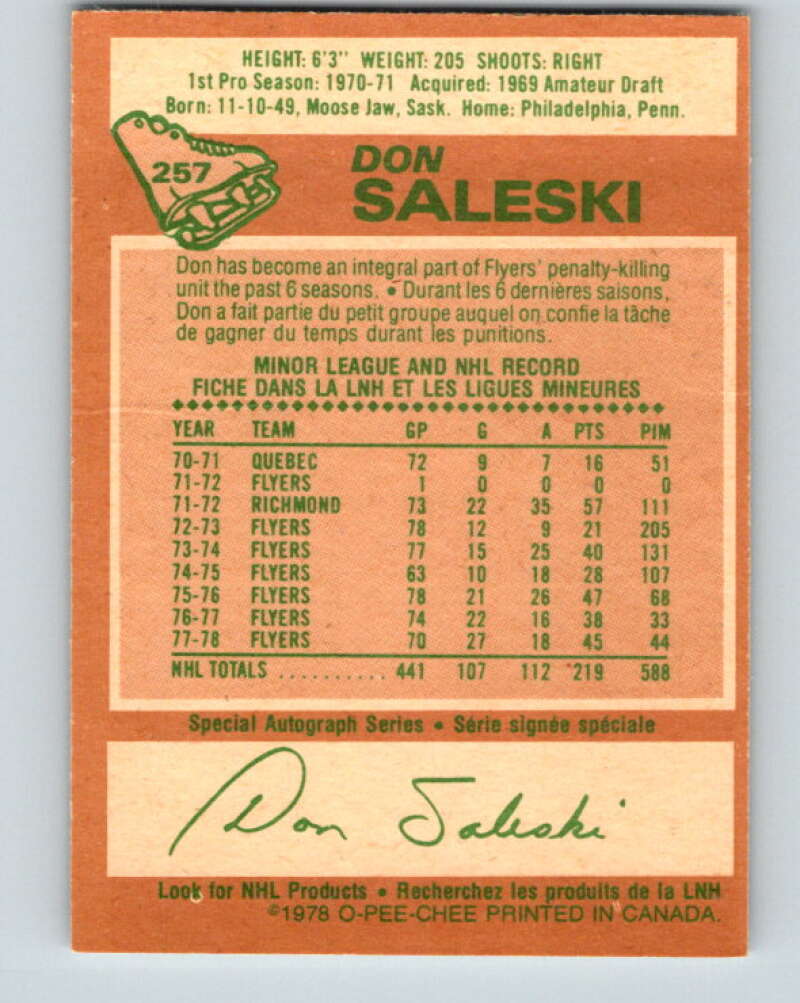 1978-79 O-Pee-Chee #257 Don Saleski Philadelphia Flyers V24498