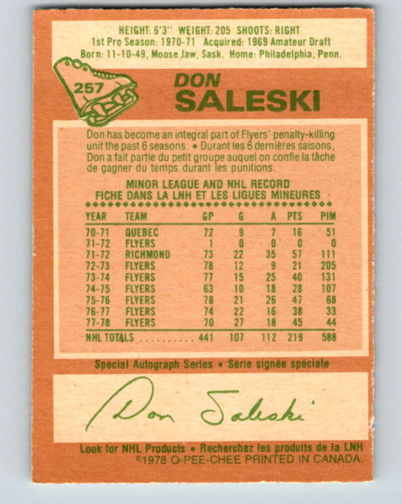 1978-79 O-Pee-Chee #257 Don Saleski Philadelphia Flyers V24499