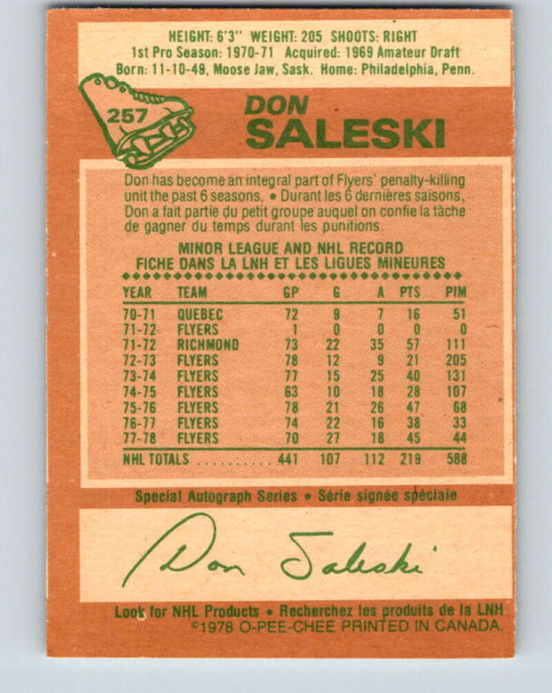 1978-79 O-Pee-Chee #257 Don Saleski Philadelphia Flyers V24500