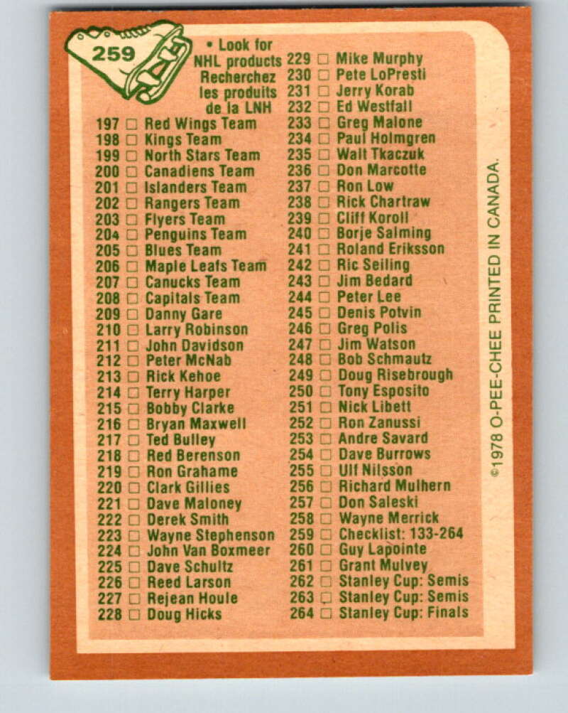 1978-79 O-Pee-Chee #259 Checklist V24535