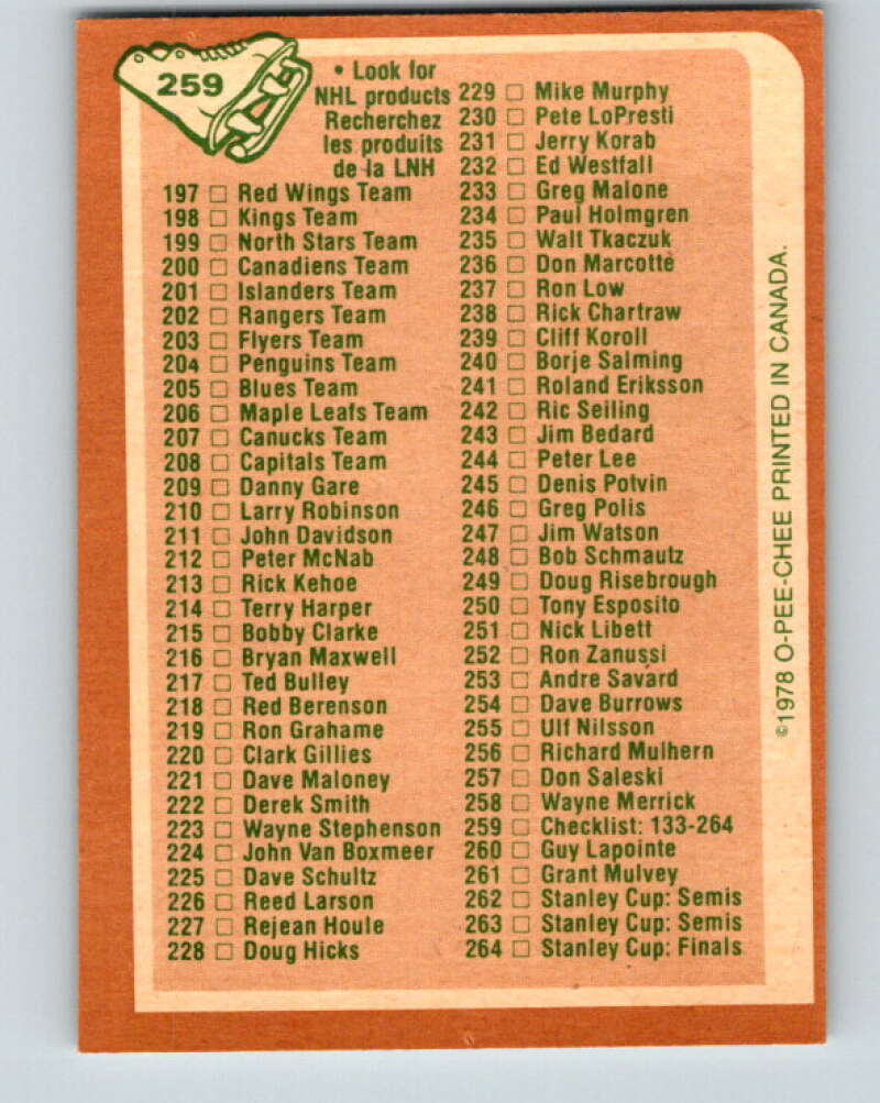 1978-79 O-Pee-Chee #259 Checklist V24536