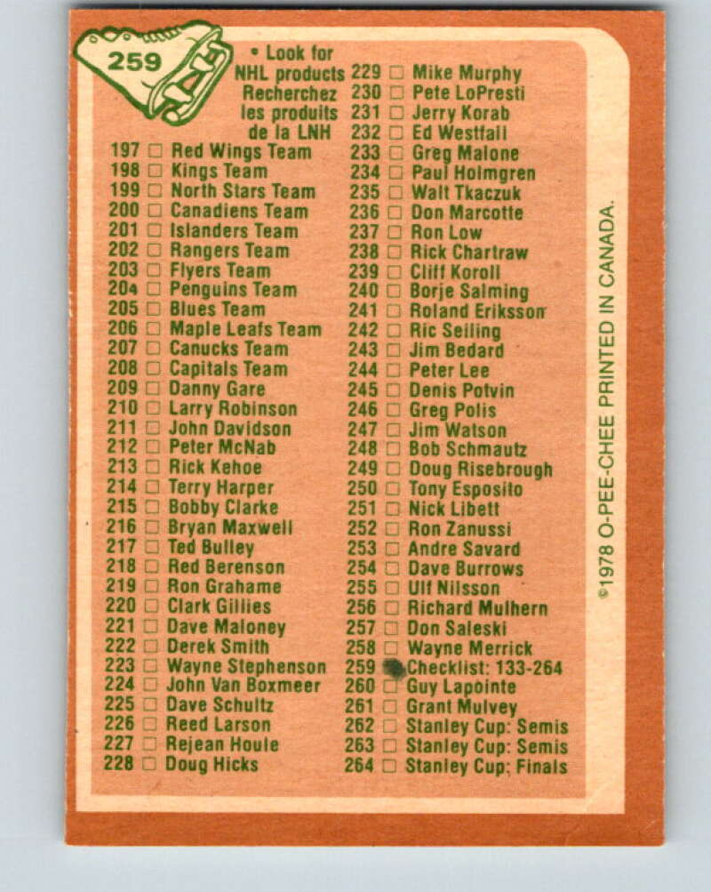 1978-79 O-Pee-Chee #259 Checklist V24537
