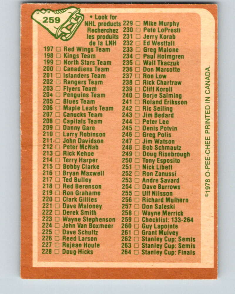 1978-79 O-Pee-Chee #259 Checklist V24539