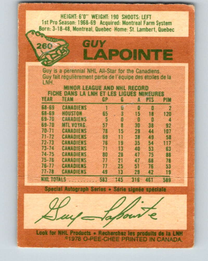 1978-79 O-Pee-Chee #260 Guy Lapointe Montreal Canadiens V24544