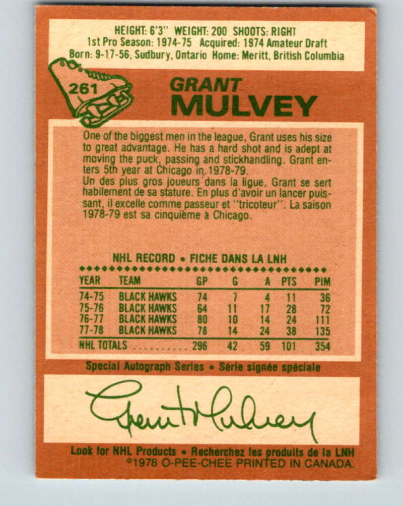 1978-79 O-Pee-Chee #261 Grant Mulvey Chicago Blackhawks V24548