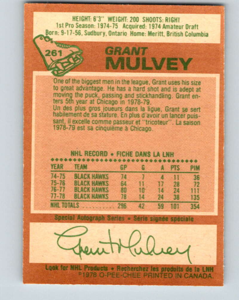 1978-79 O-Pee-Chee #261 Grant Mulvey Chicago Blackhawks V24549