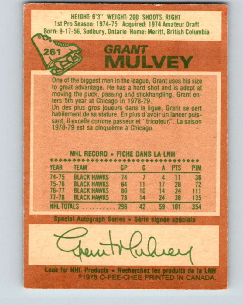 1978-79 O-Pee-Chee #261 Grant Mulvey Chicago Blackhawks V24552