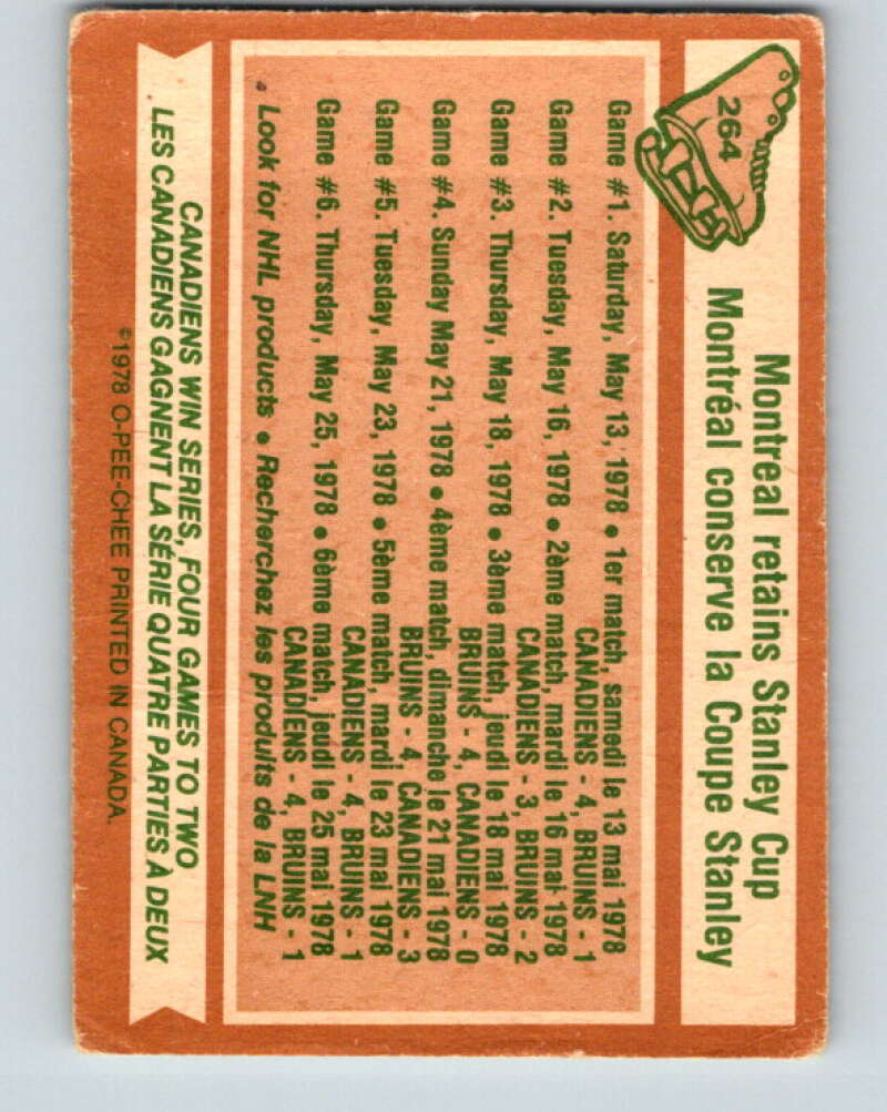 1978-79 O-Pee-Chee #264 Stanley Cup Montreal Canadiens V24588