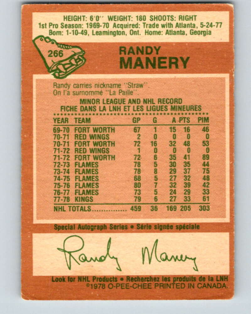 1978-79 O-Pee-Chee #266 Randy Manery Los Angeles Kings V24610