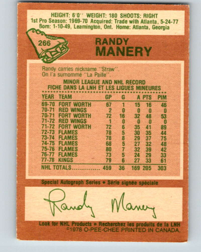 1978-79 O-Pee-Chee #266 Randy Manery Los Angeles Kings V24615