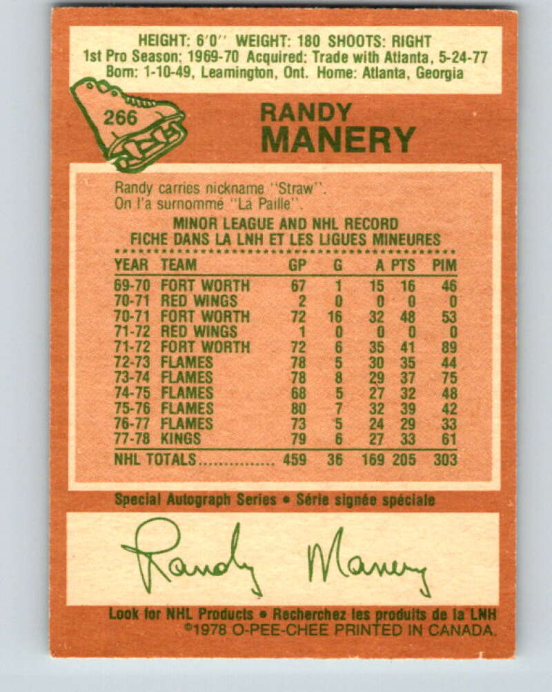 1978-79 O-Pee-Chee #266 Randy Manery Los Angeles Kings V24616