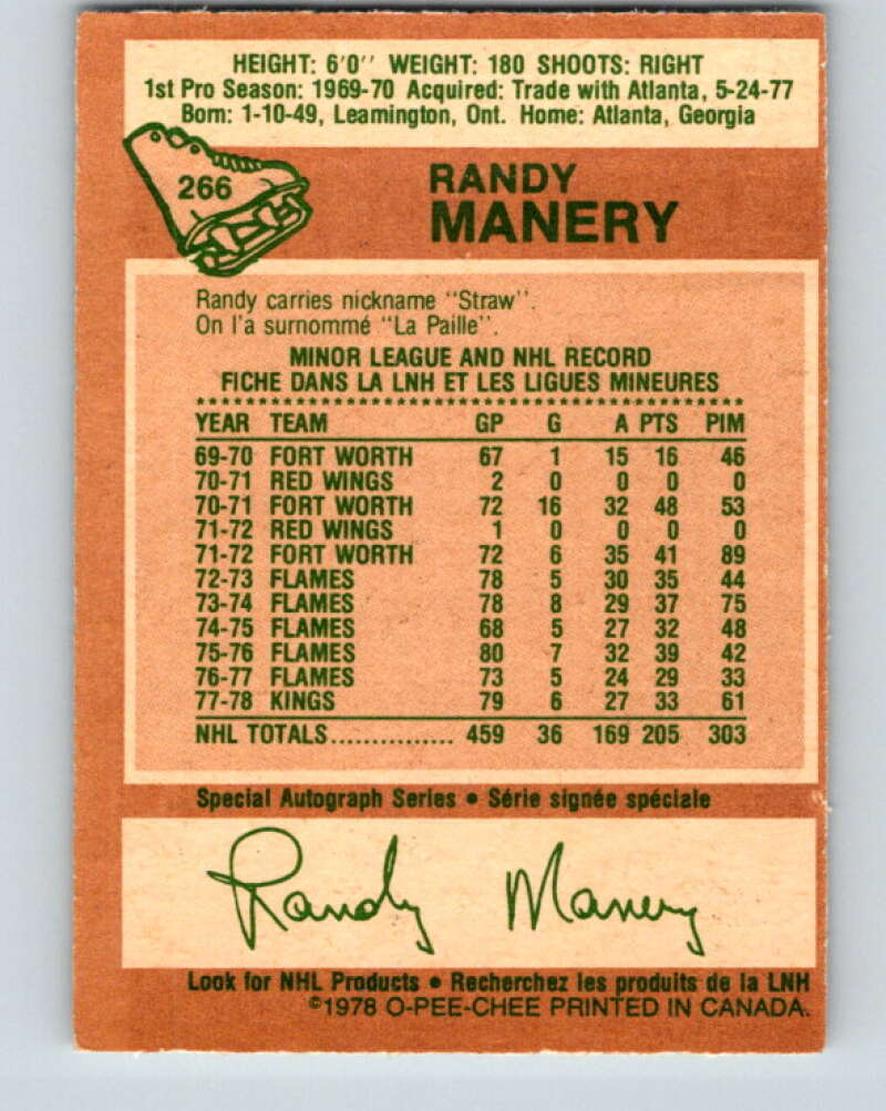 1978-79 O-Pee-Chee #266 Randy Manery Los Angeles Kings V24617