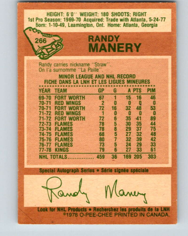 1978-79 O-Pee-Chee #266 Randy Manery Los Angeles Kings V24618