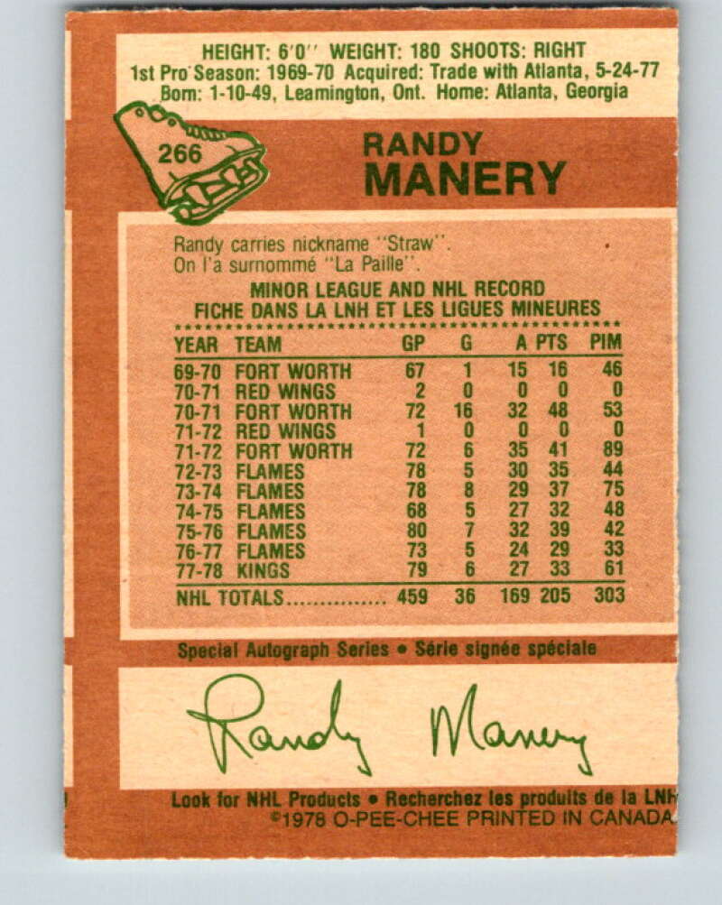 1978-79 O-Pee-Chee #266 Randy Manery Los Angeles Kings V24619
