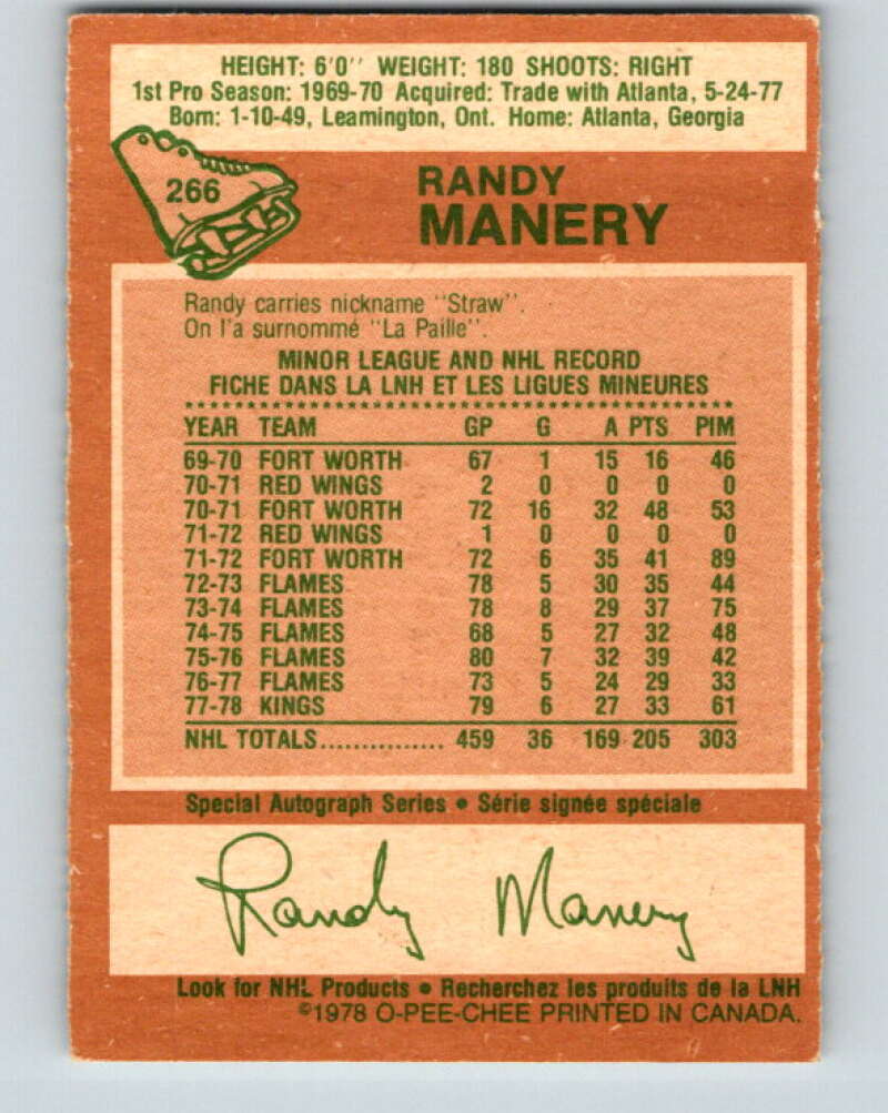 1978-79 O-Pee-Chee #266 Randy Manery Los Angeles Kings V24620