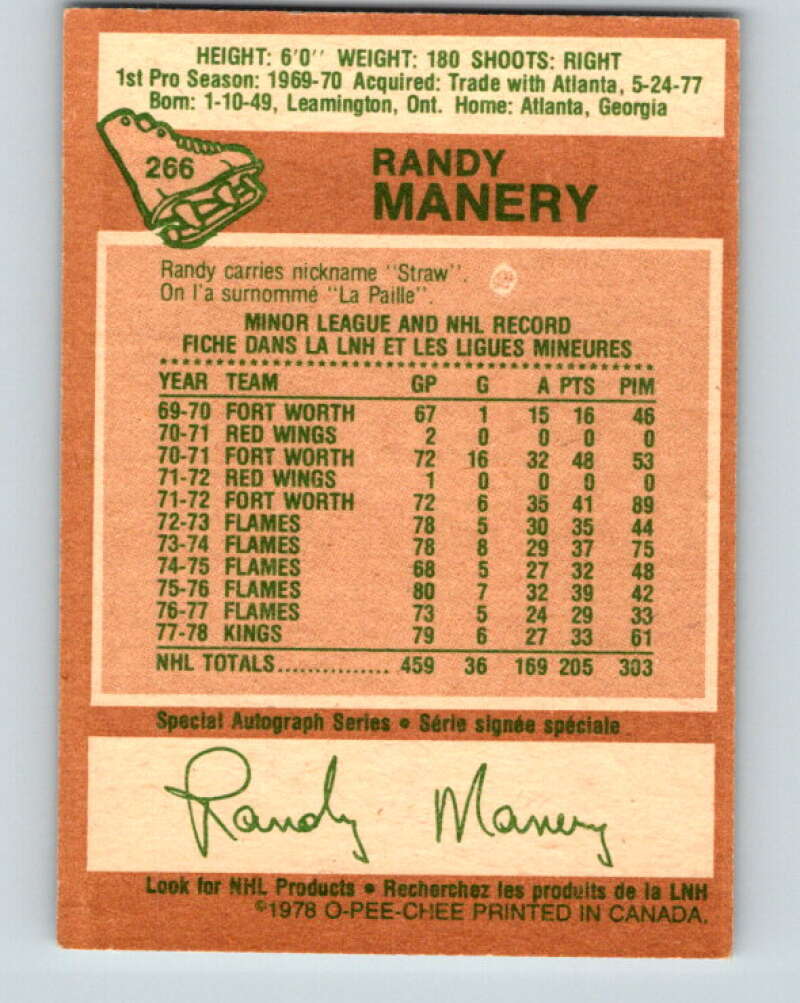 1978-79 O-Pee-Chee #266 Randy Manery Los Angeles Kings V24621