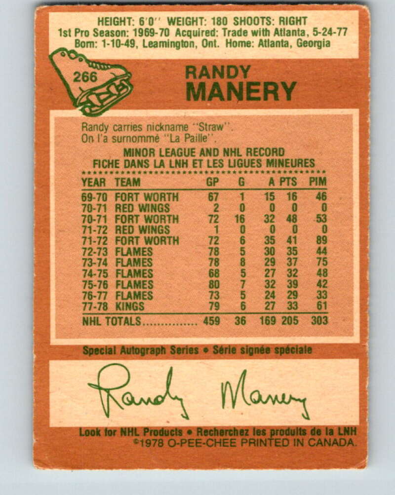 1978-79 O-Pee-Chee #266 Randy Manery Los Angeles Kings V24622
