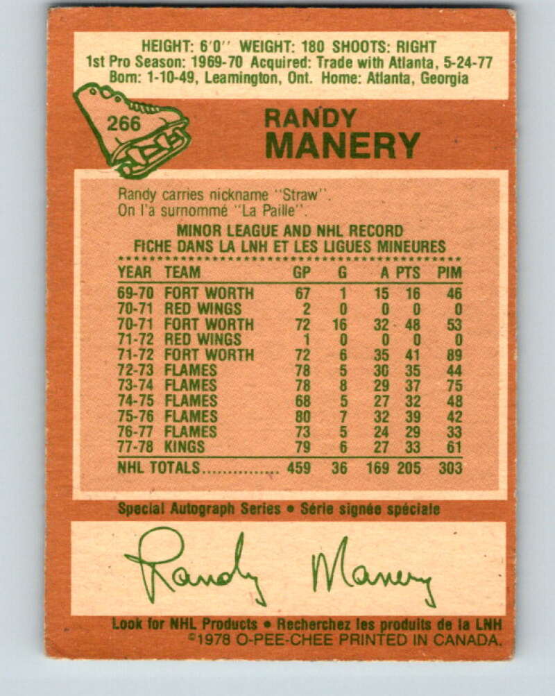 1978-79 O-Pee-Chee #266 Randy Manery Los Angeles Kings V24623
