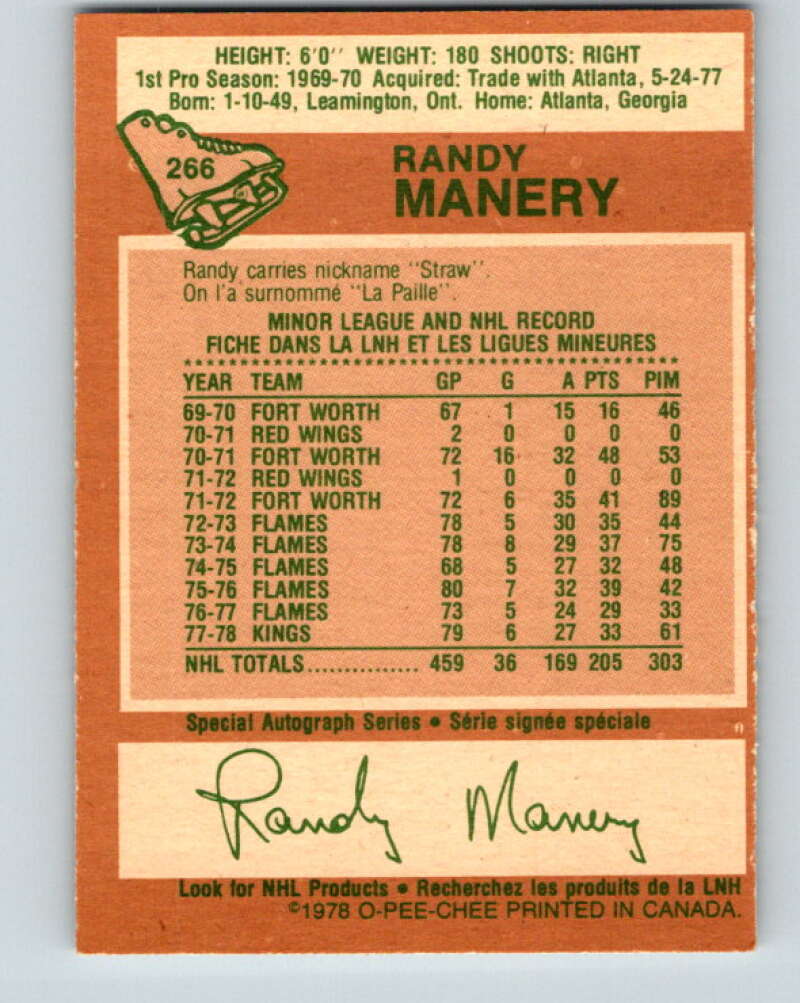 1978-79 O-Pee-Chee #266 Randy Manery Los Angeles Kings V24626