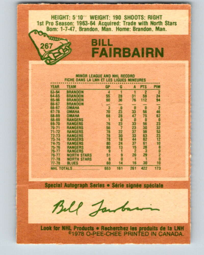 1978-79 O-Pee-Chee #267 Bill Fairbairn St. Louis Blues V24630
