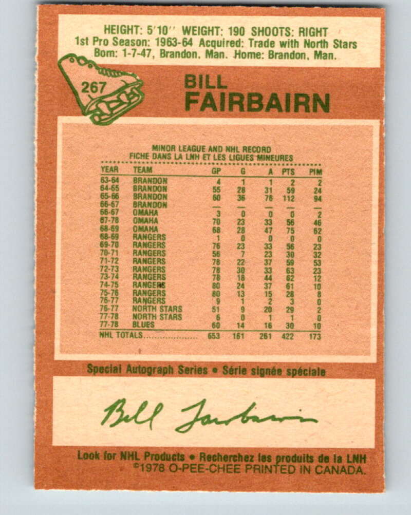 1978-79 O-Pee-Chee #267 Bill Fairbairn St. Louis Blues V24633