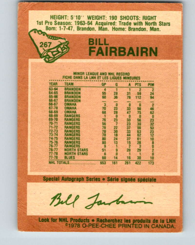 1978-79 O-Pee-Chee #267 Bill Fairbairn St. Louis Blues V24634