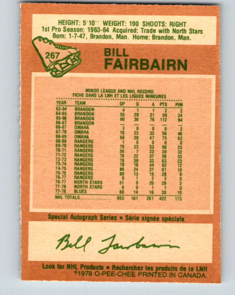 1978-79 O-Pee-Chee #267 Bill Fairbairn St. Louis Blues V24635