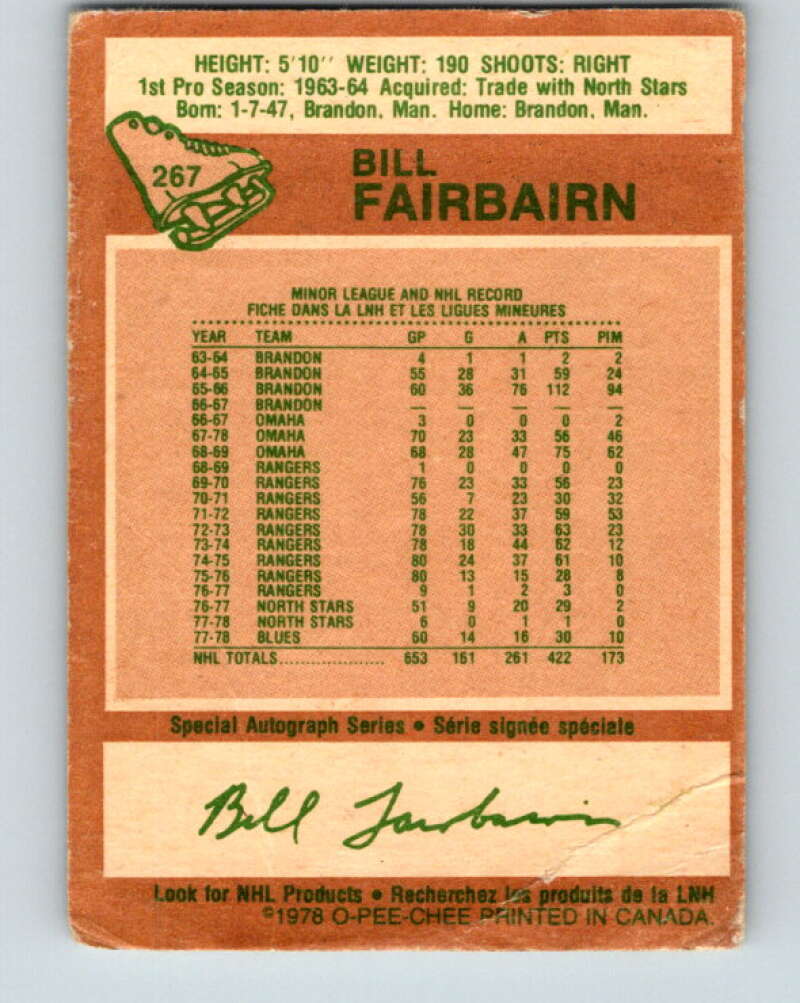 1978-79 O-Pee-Chee #267 Bill Fairbairn St. Louis Blues V24637