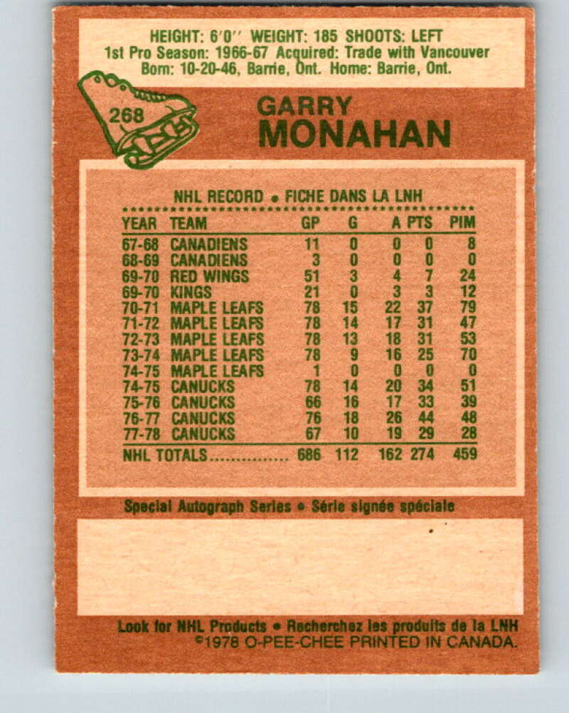 1978-79 O-Pee-Chee #268 Garry Monahan Toronto Maple Leafs V24649