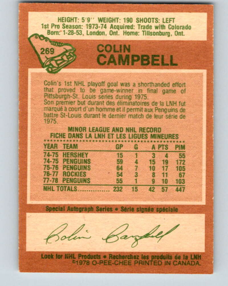 1978-79 O-Pee-Chee #269 Colin Campbell Pittsburgh Penguins V24658