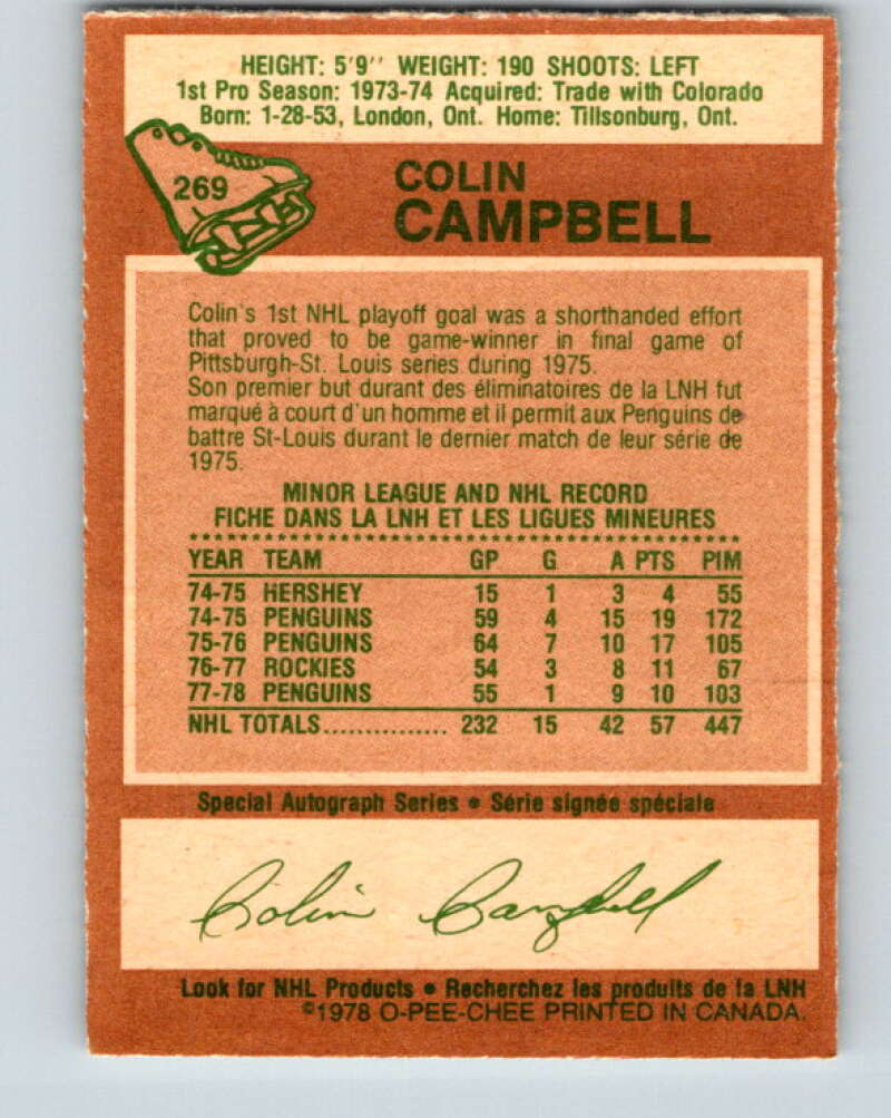 1978-79 O-Pee-Chee #269 Colin Campbell Pittsburgh Penguins V24662