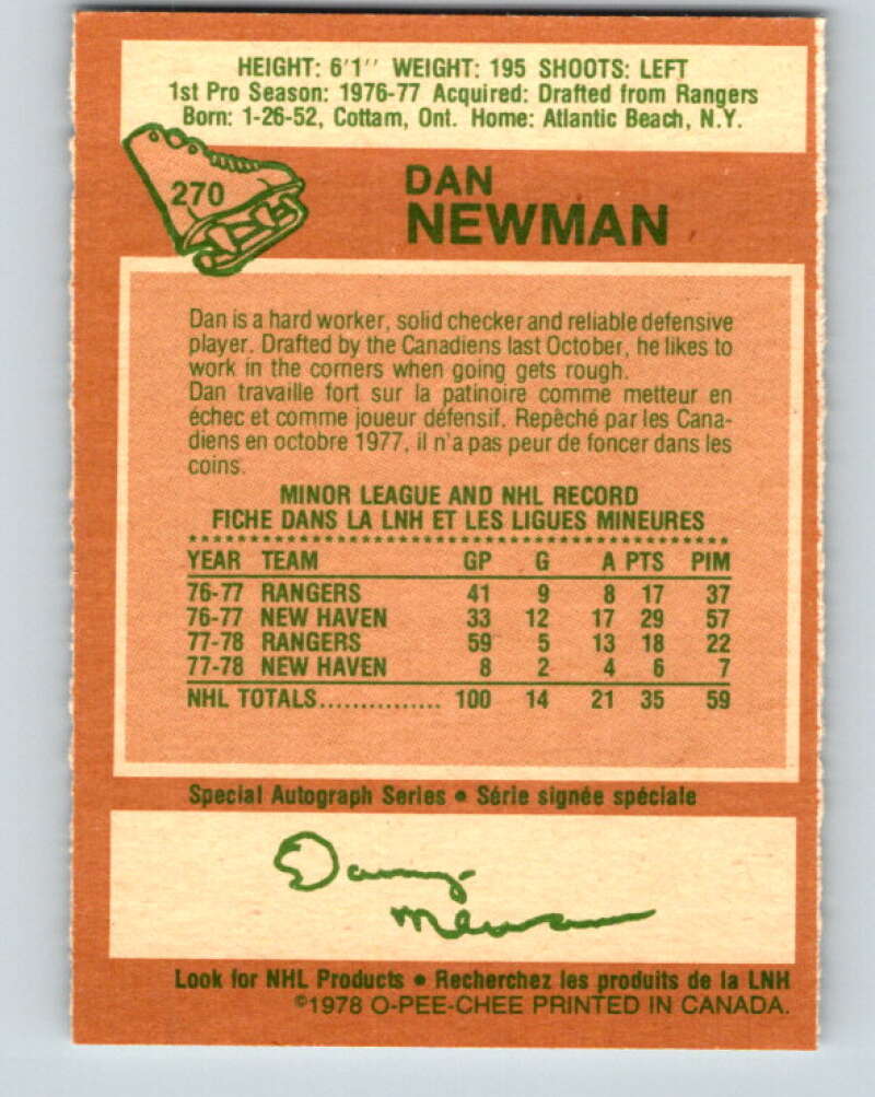 1978-79 O-Pee-Chee #270 Dan Newman Montreal Canadiens V24667