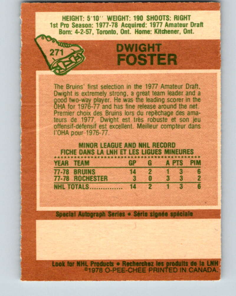 1978-79 O-Pee-Chee #271 Dwight Foster RC Rookie Boston Bruins V24670