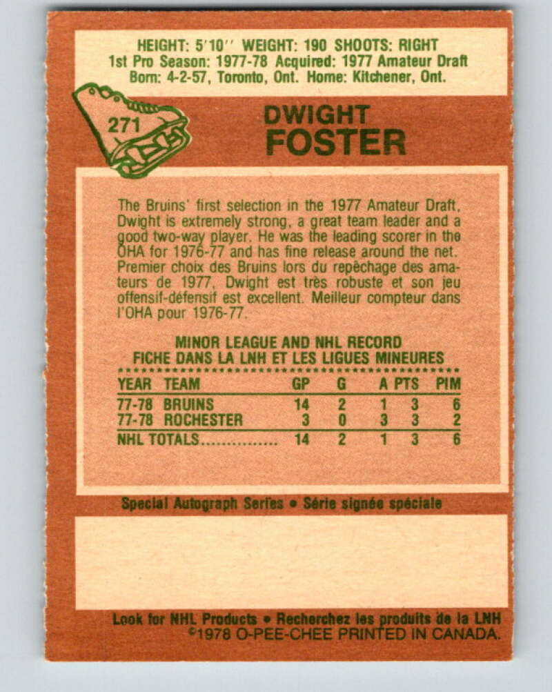 1978-79 O-Pee-Chee #271 Dwight Foster RC Rookie Boston Bruins V24674