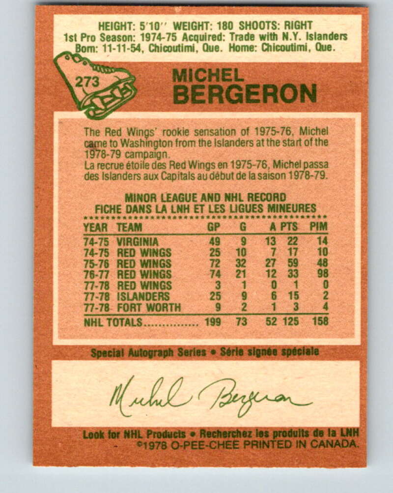 1978-79 O-Pee-Chee #273 Michel Bergeron Washington Capitals V24692