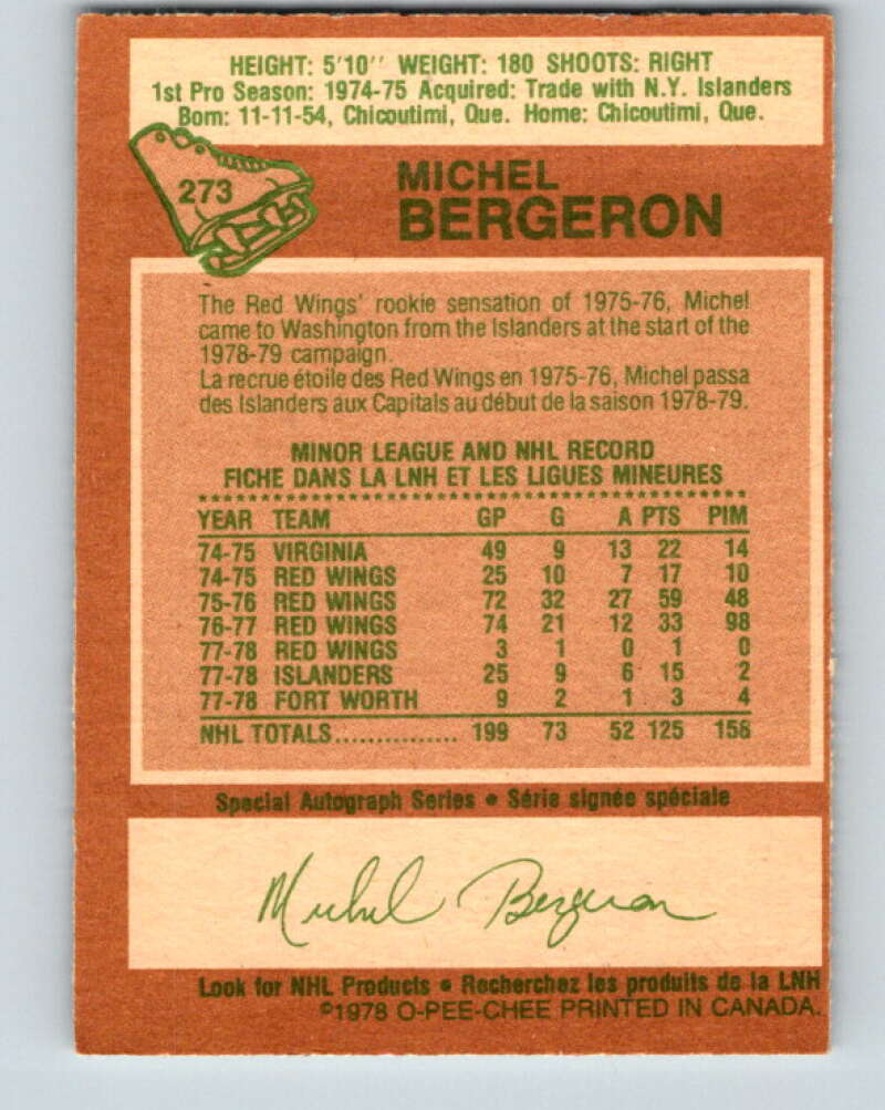 1978-79 O-Pee-Chee #273 Michel Bergeron Washington Capitals V24693