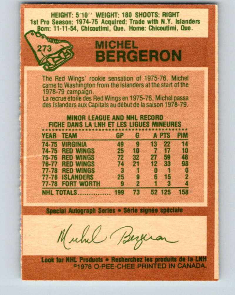 1978-79 O-Pee-Chee #273 Michel Bergeron Washington Capitals V24694