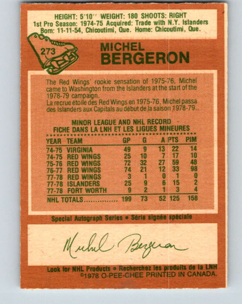 1978-79 O-Pee-Chee #273 Michel Bergeron Washington Capitals V24696