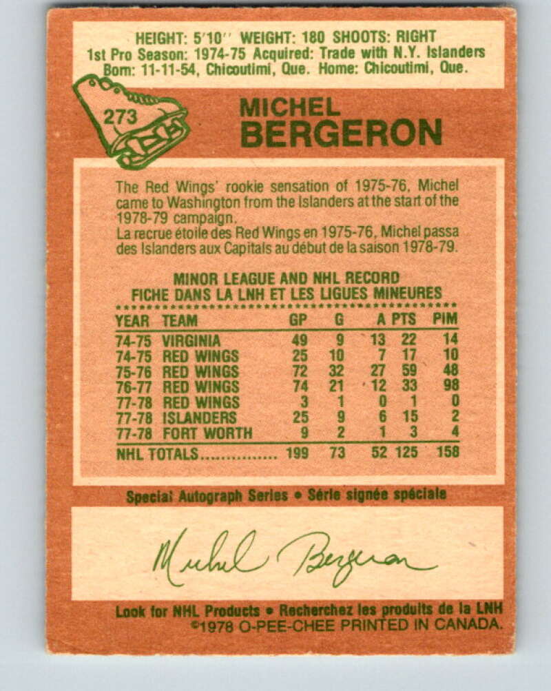 1978-79 O-Pee-Chee #273 Michel Bergeron Washington Capitals V24698