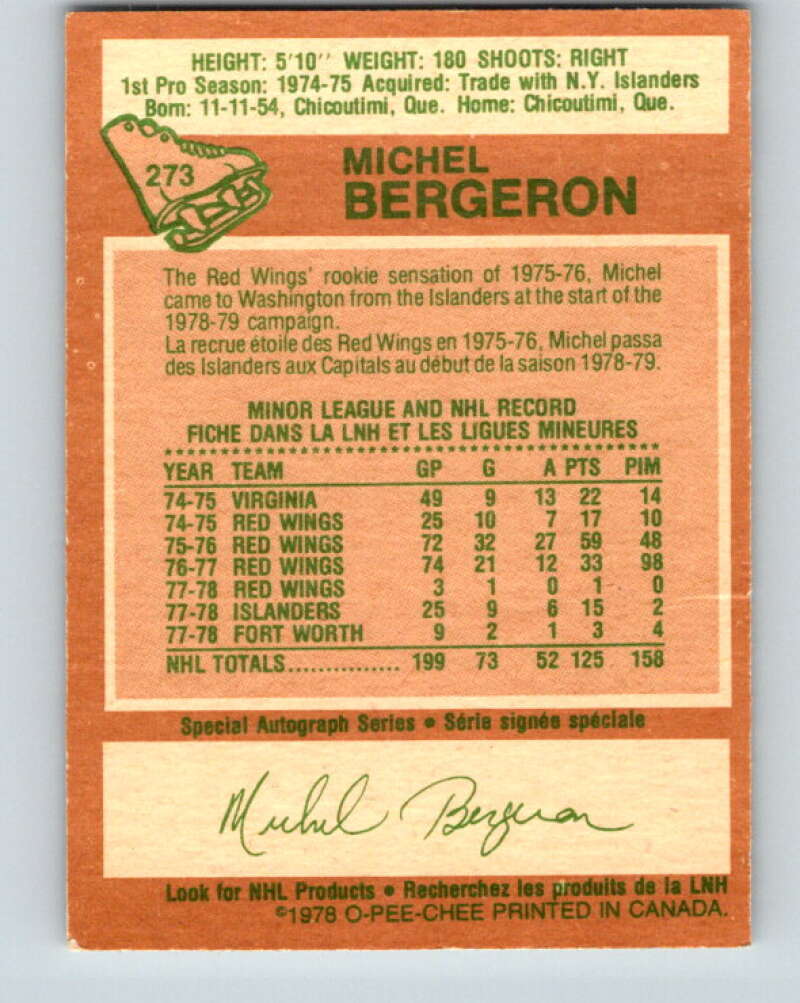 1978-79 O-Pee-Chee #273 Michel Bergeron Washington Capitals V24699