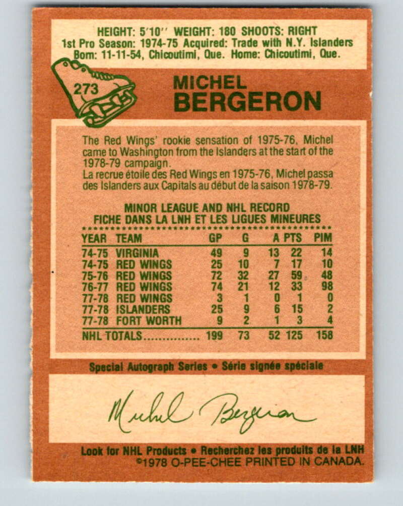 1978-79 O-Pee-Chee #273 Michel Bergeron Washington Capitals V24700