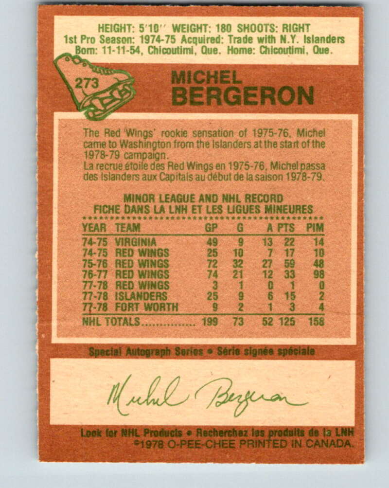 1978-79 O-Pee-Chee #273 Michel Bergeron Washington Capitals V24703