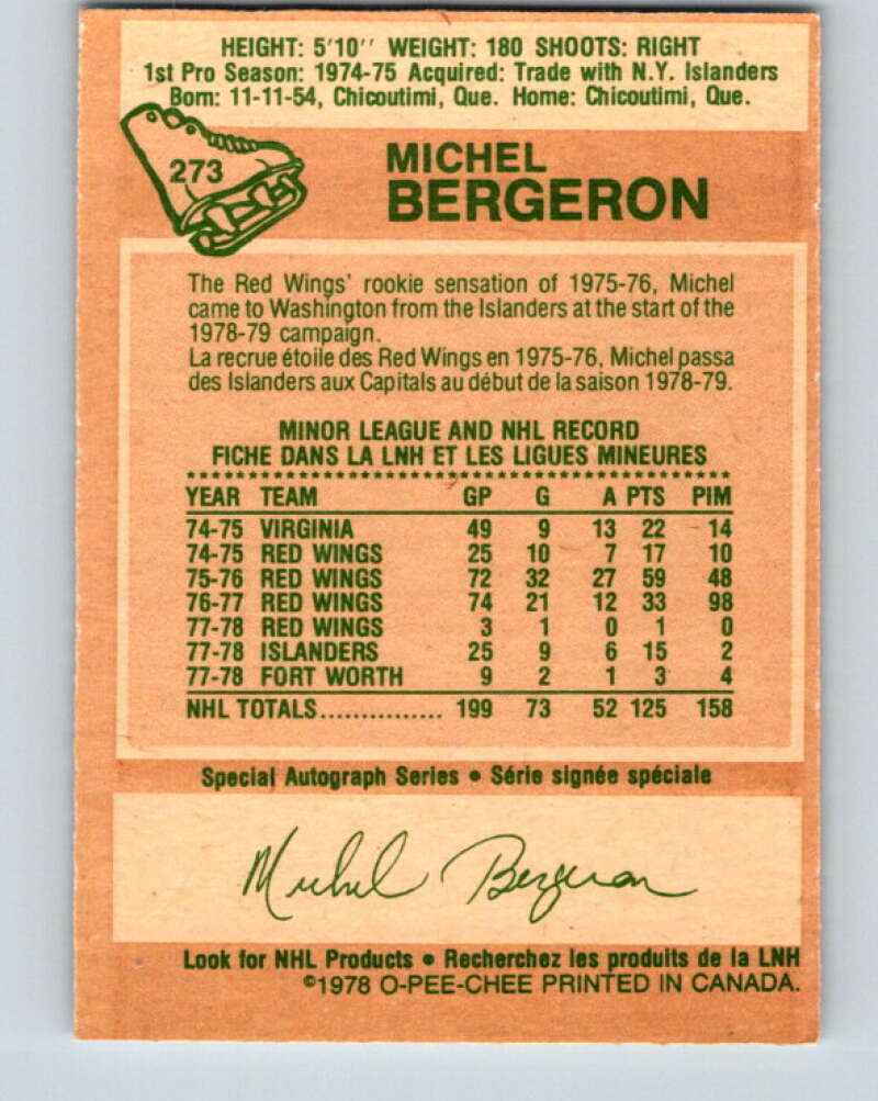 1978-79 O-Pee-Chee #273 Michel Bergeron Washington Capitals V24706