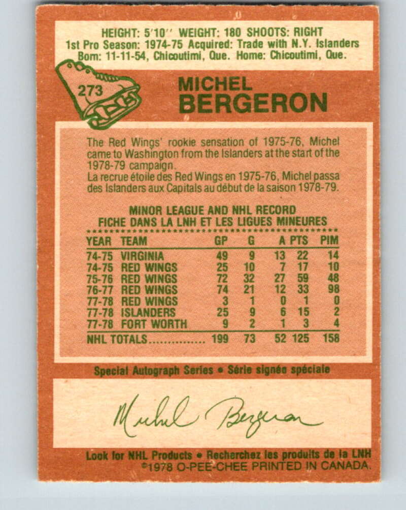 1978-79 O-Pee-Chee #273 Michel Bergeron Washington Capitals V24708